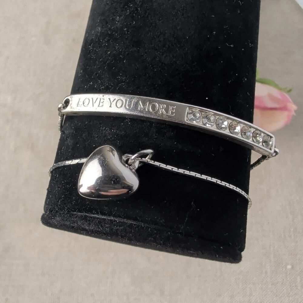 Silver Tone Bracelet Gift Set I Love You More Plus Bubble Heart Charm